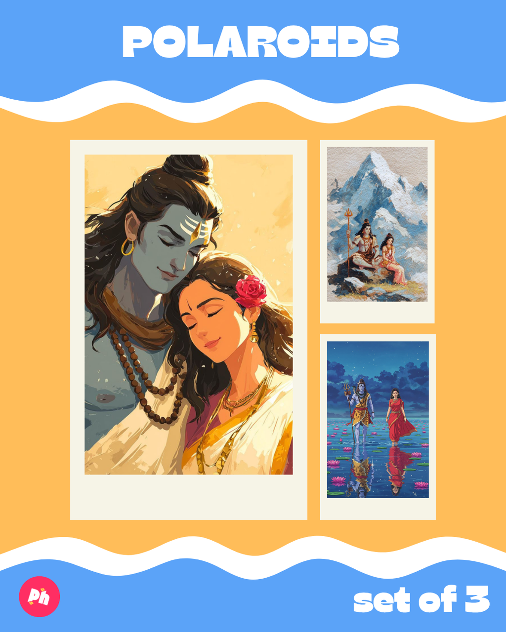shiv parvati Polaroid set of 3