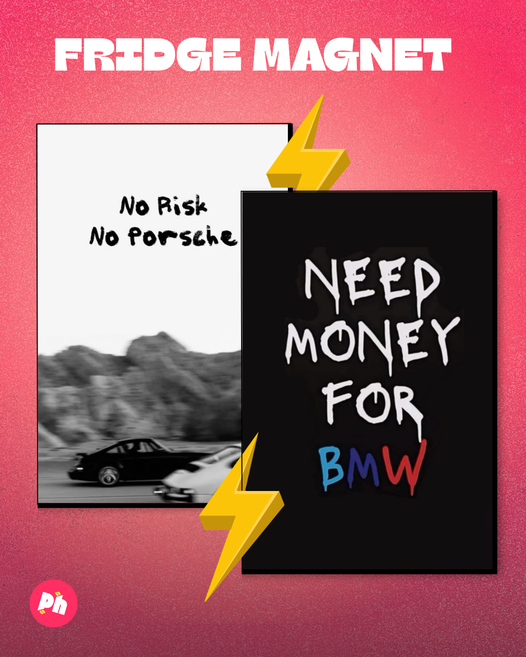 Porsche X BMW Money Quotes set of 2 fridge magnet