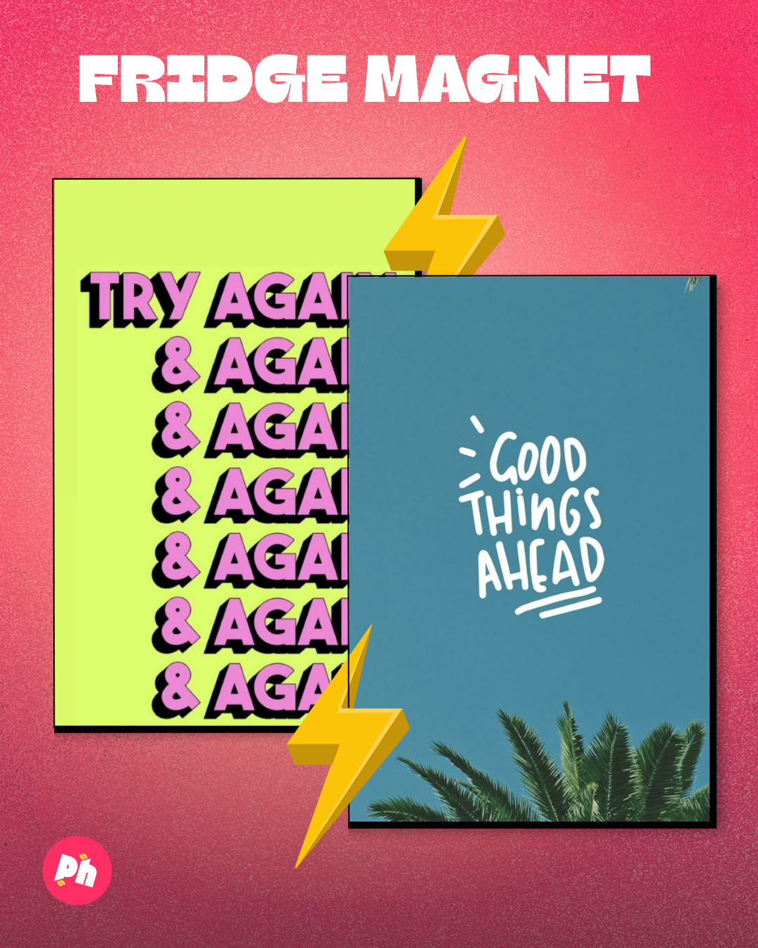 Try Again Motivational set of 2 fridge magnet