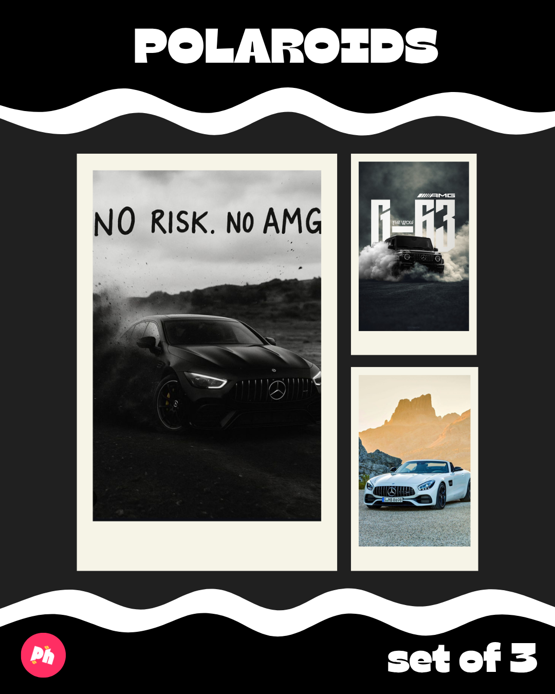 Cars: Mercedes AMG Polaroid set of 3