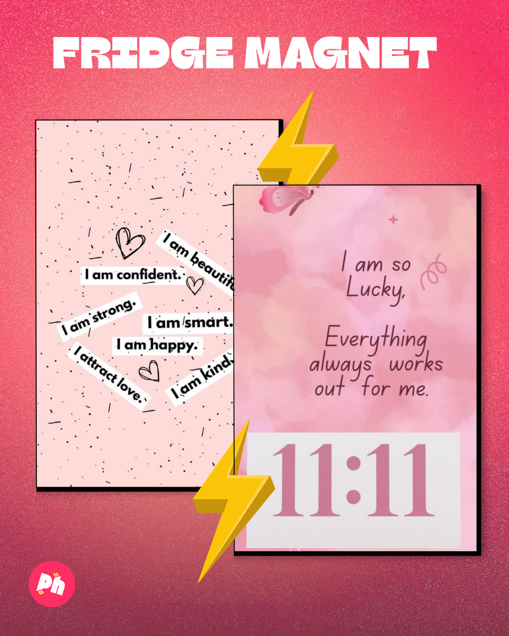 Lucky Affirmations 11:11 set of 2 fridge magnet