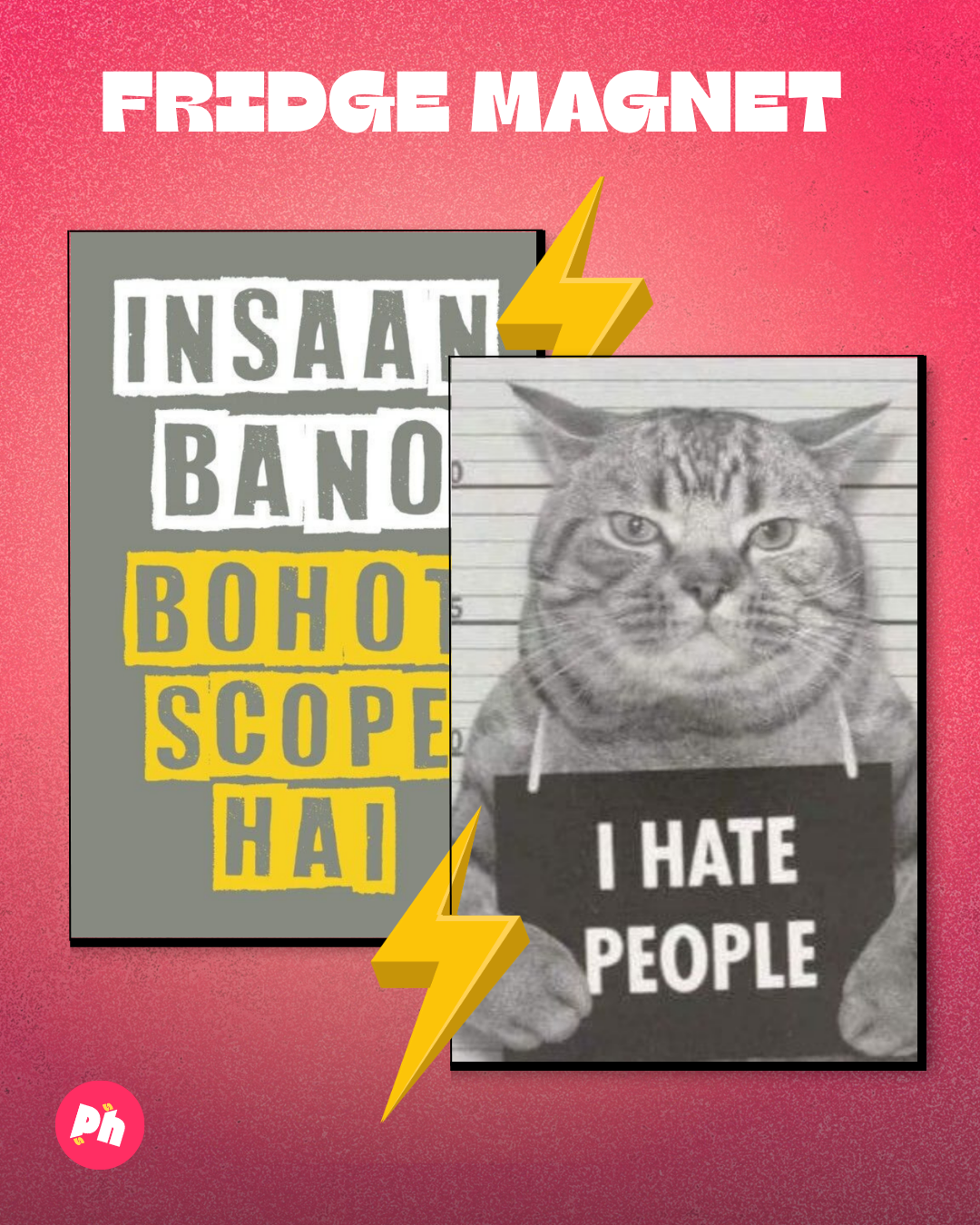 “Insaan Bano” Cat Meme set of 2 fridge magnet