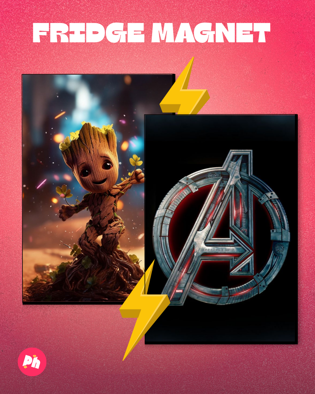 Baby Groot & Avengers set of 2 fridge magnet