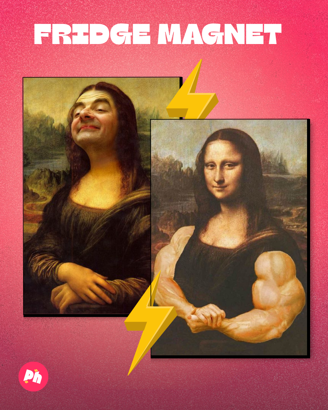 Mona Lisa Mr. Bean & Muscular set of 2 fridge magnet