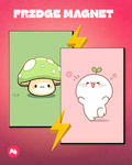 Cute Mushroom & Sprout Characters set of 2 fridge magnet