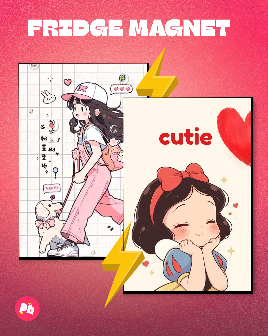 Cute Girl & Snow White set of 2 fridge magnet