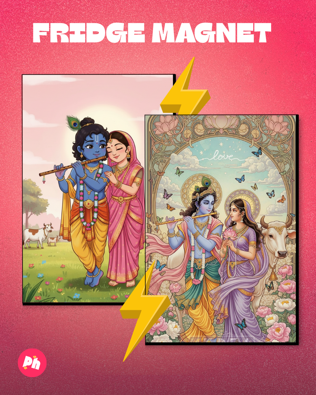 Radha Krishna set of 2 fridge magnet