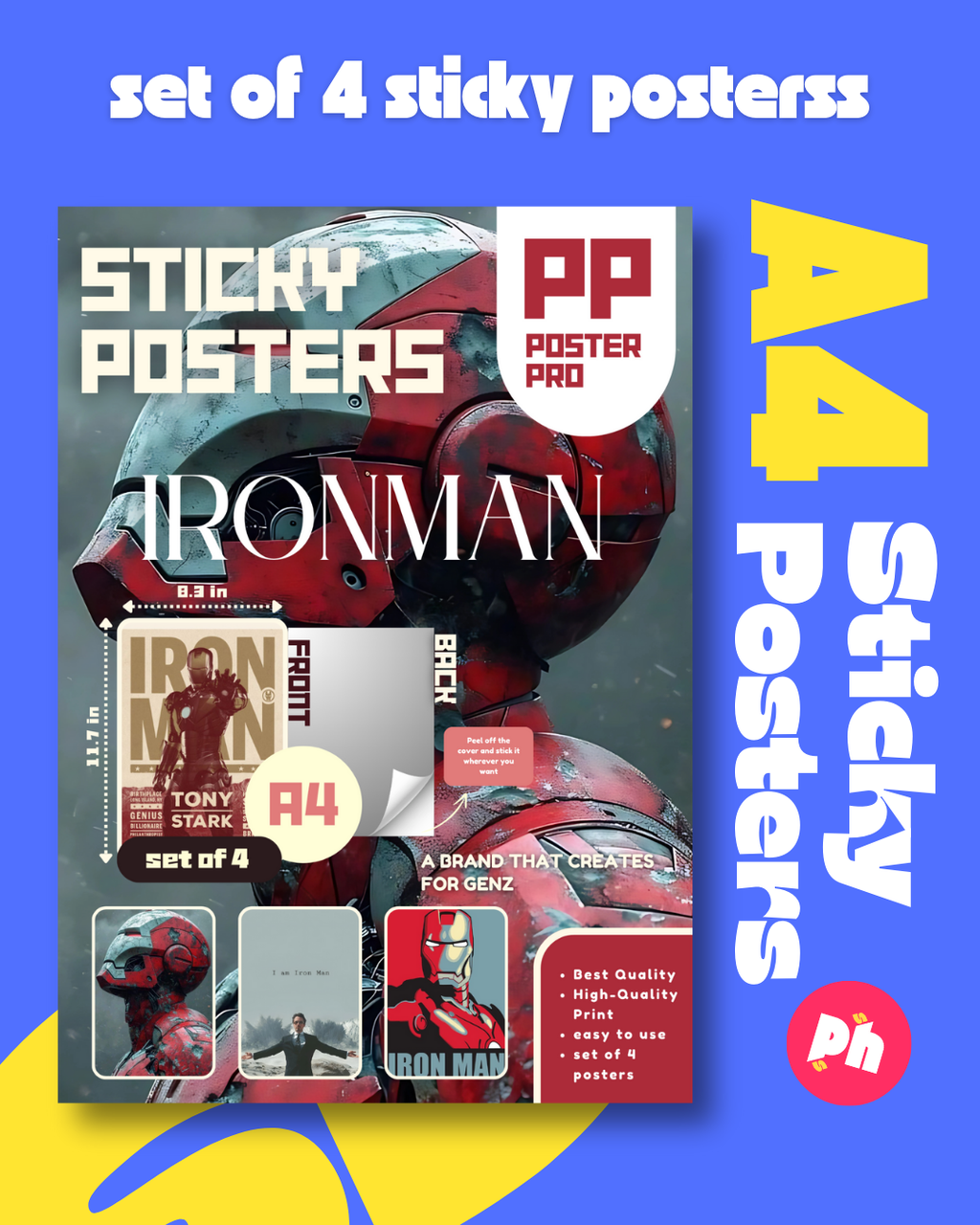 Ironman Set of 4 Sticky Poster