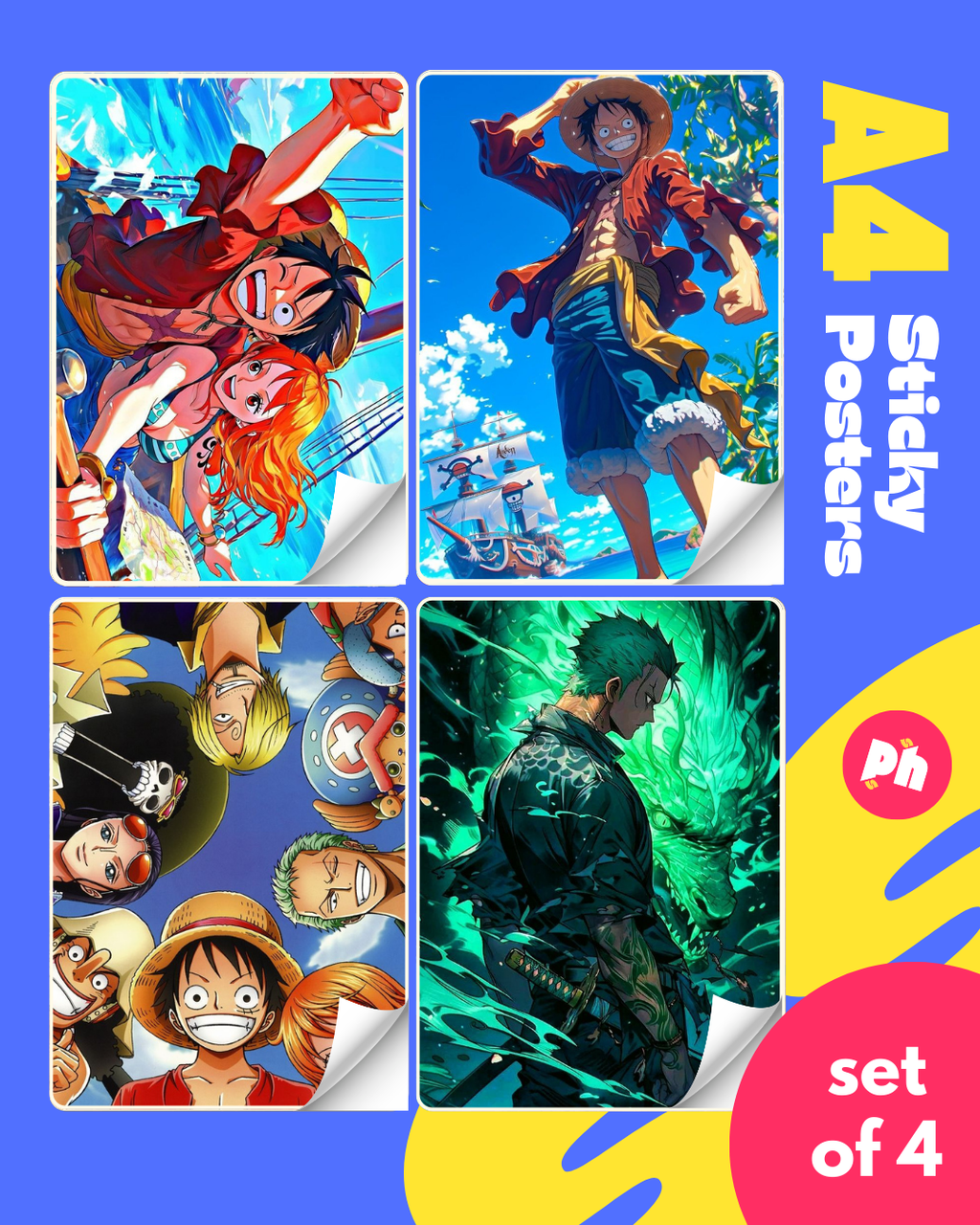 One Piece Set of 4 Sticky Poster