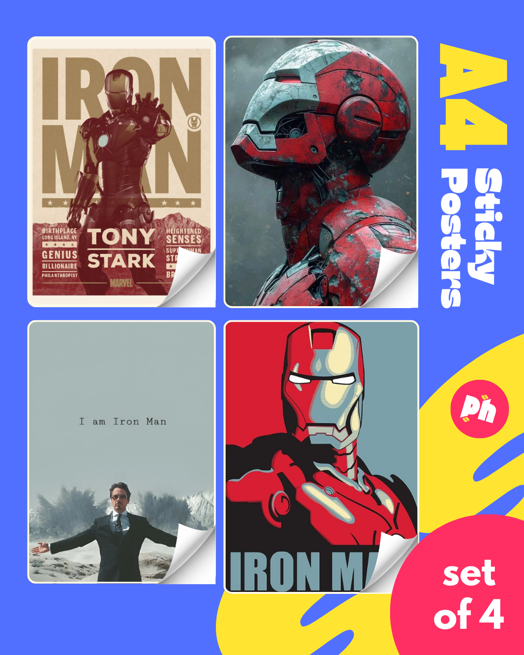 Ironman Set of 4 Sticky Poster