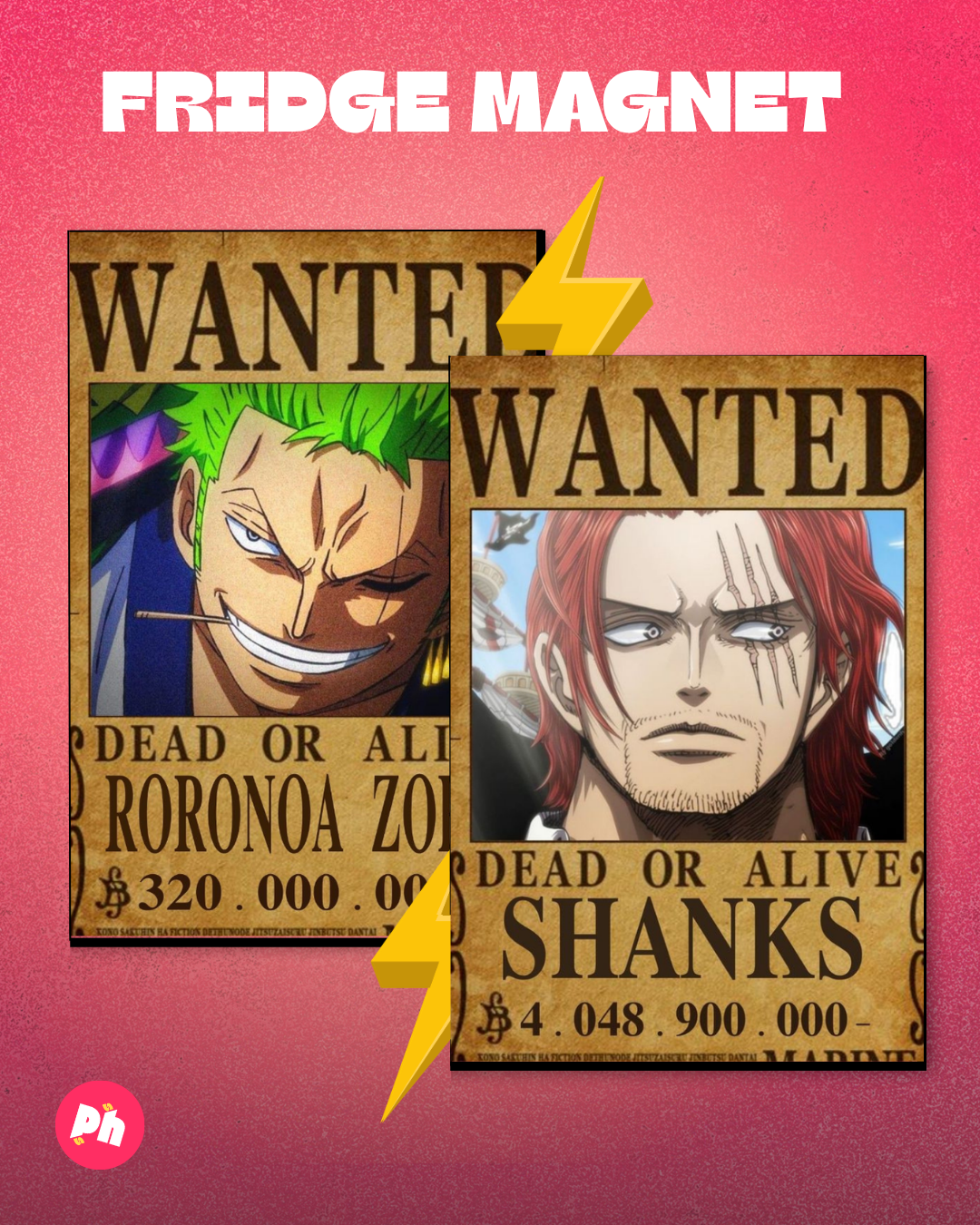 One Piece Zoro & Shanks wanted Set of 2 Fridge Magnet