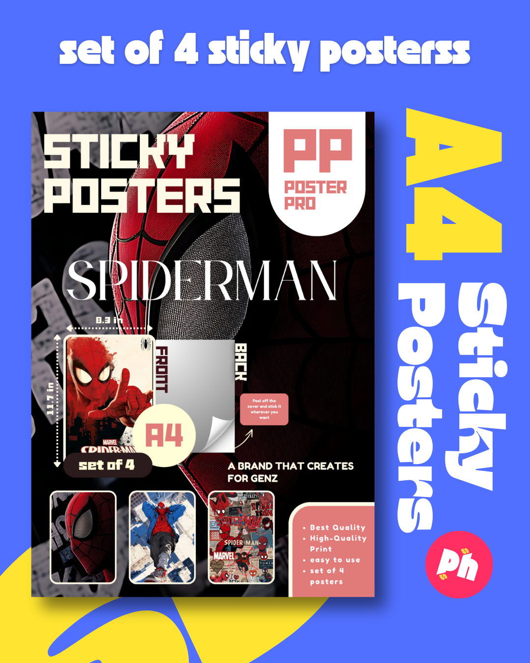 Spiderman Set of 4 Sticky Poster