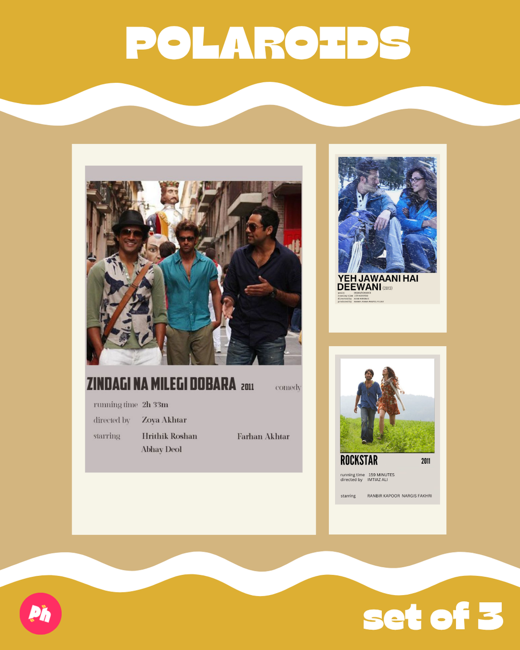 Movie: Zindagi Na Milegi Dobara Rockstar & YJHD Polaroid set of 3