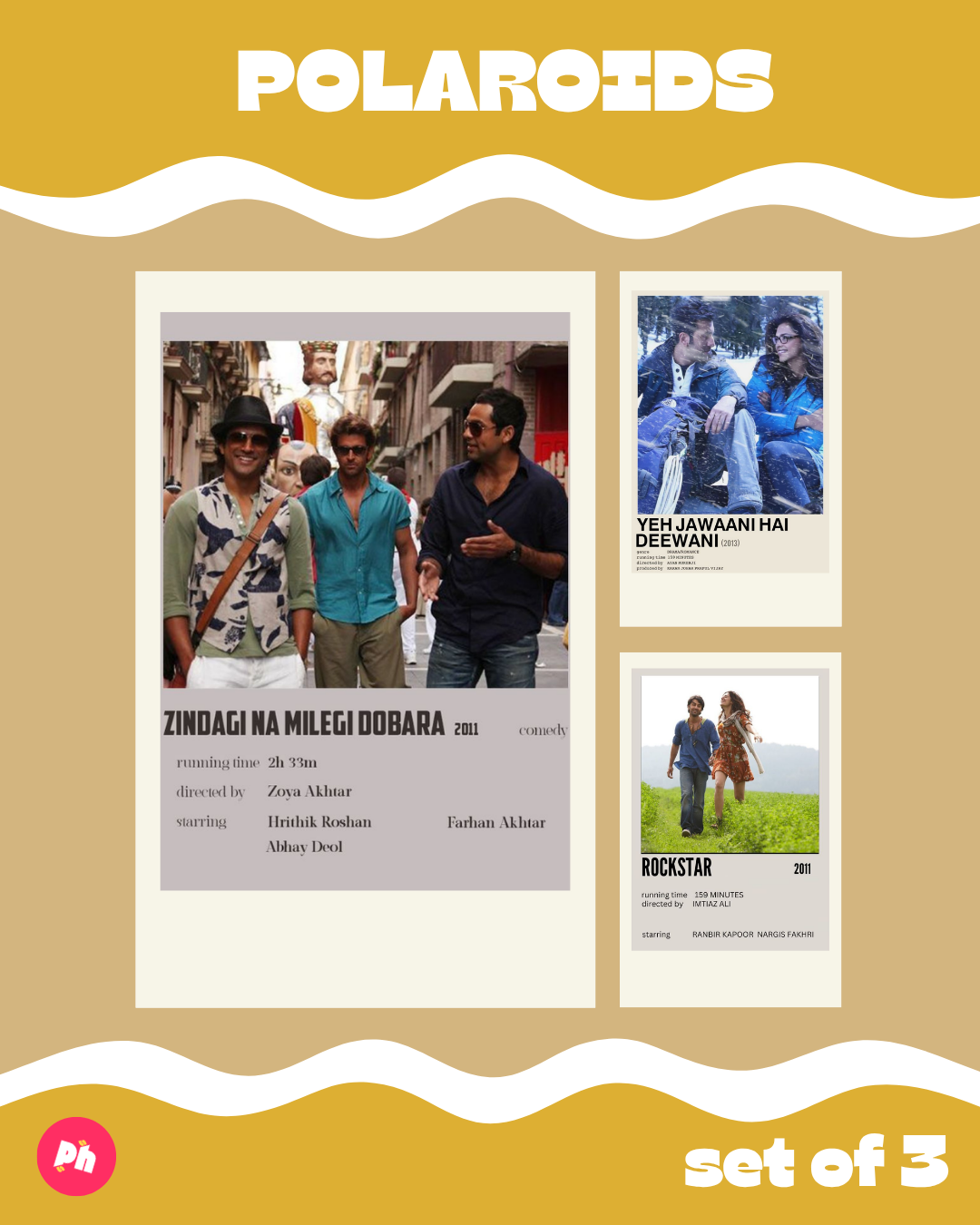 Movie: Zindagi Na Milegi Dobara Rockstar & YJHD Polaroid set of 3