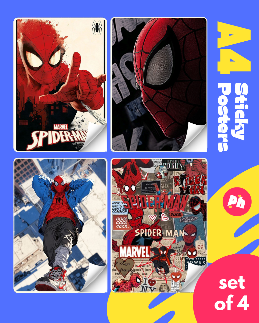 Spiderman Set of 4 Sticky Poster