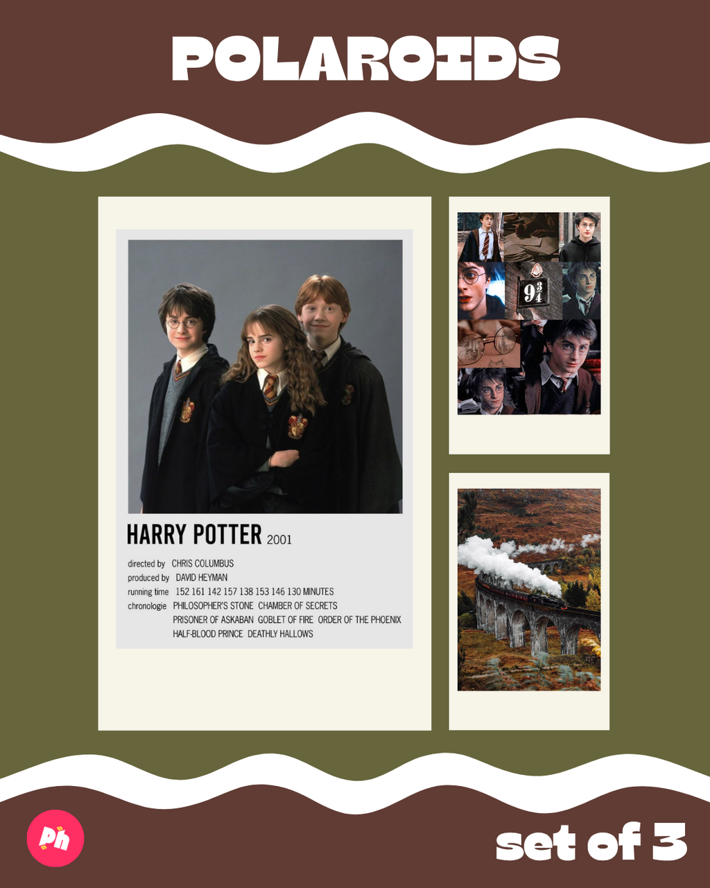Harry Potter Asthetic Polaroid set of 3