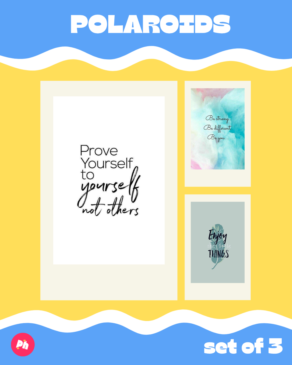 Quotes: Be Different Polaroid set of 3