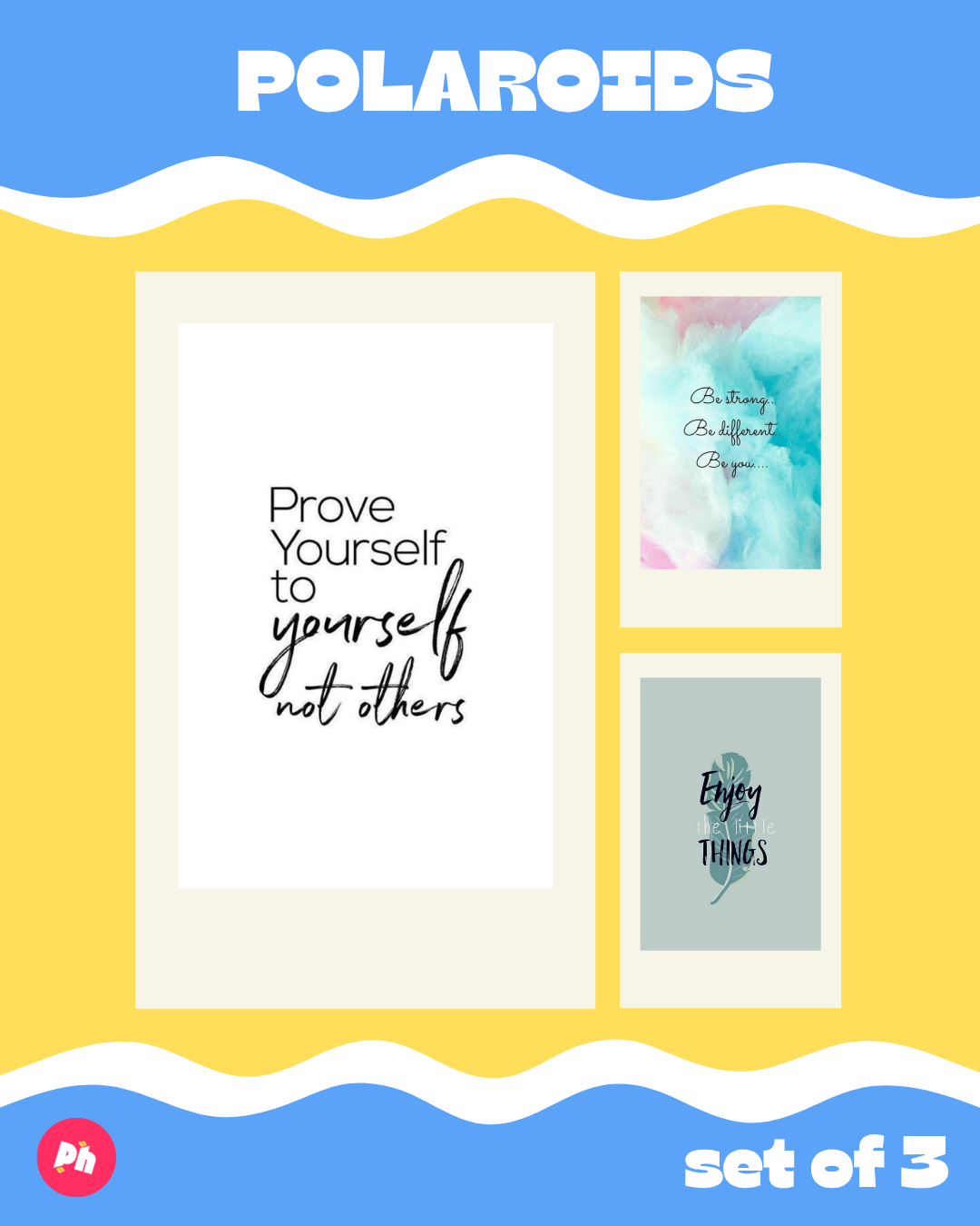 Quotes: Be Different Polaroid set of 3