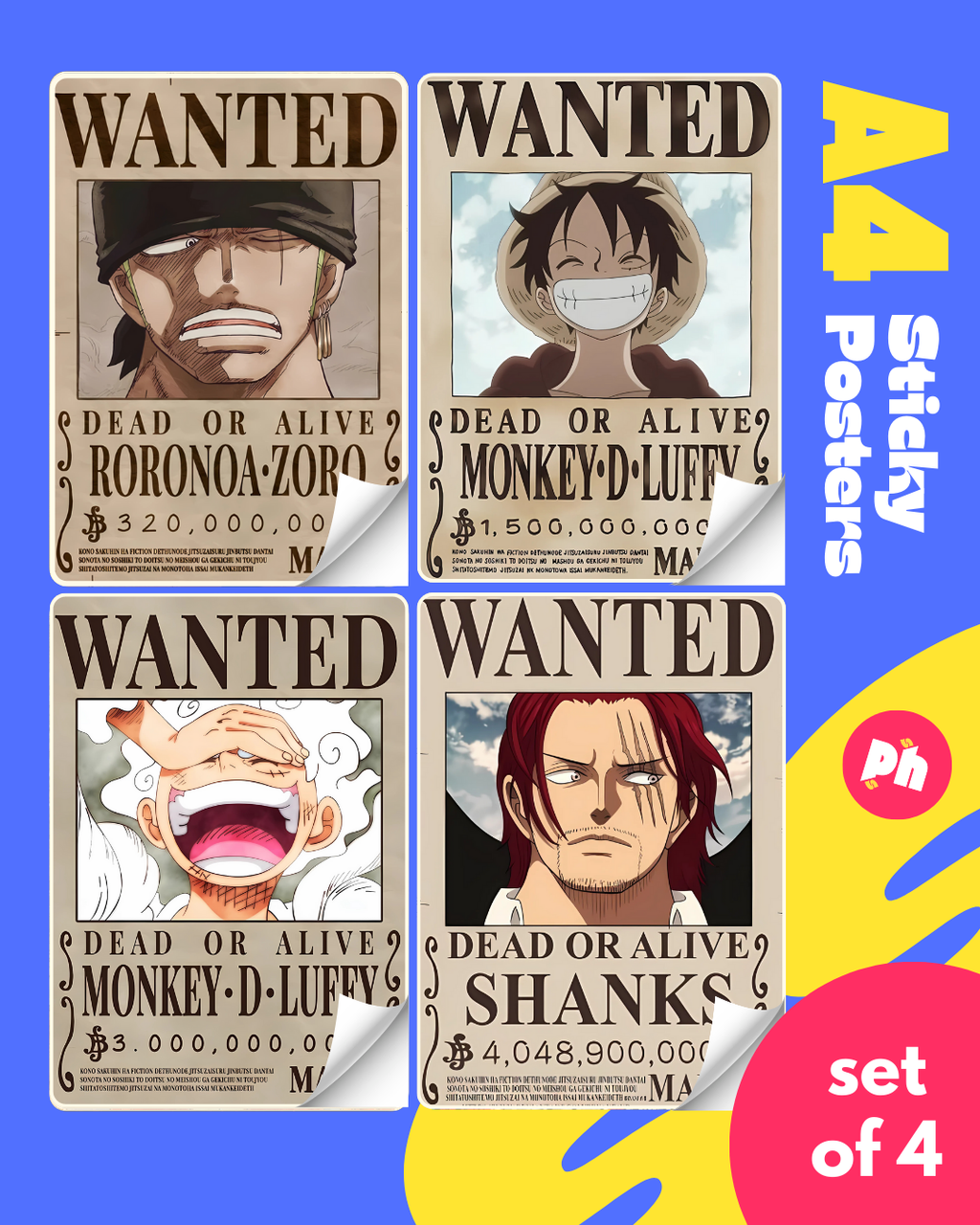 Wanted Poster Set of 4 Sticky Poster