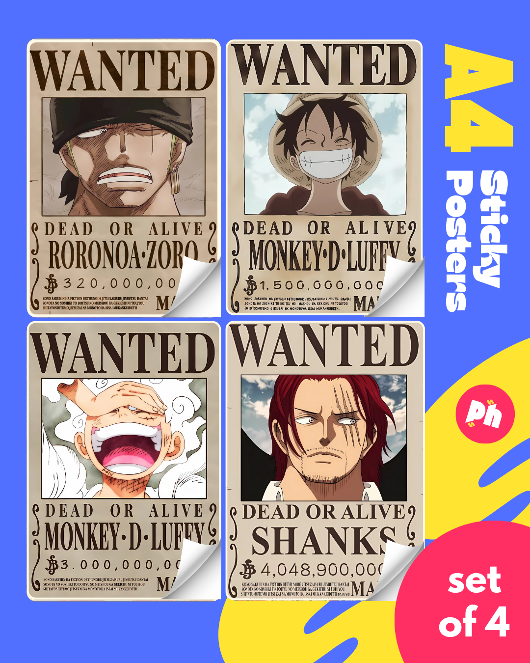Wanted Poster Set of 4 Sticky Poster