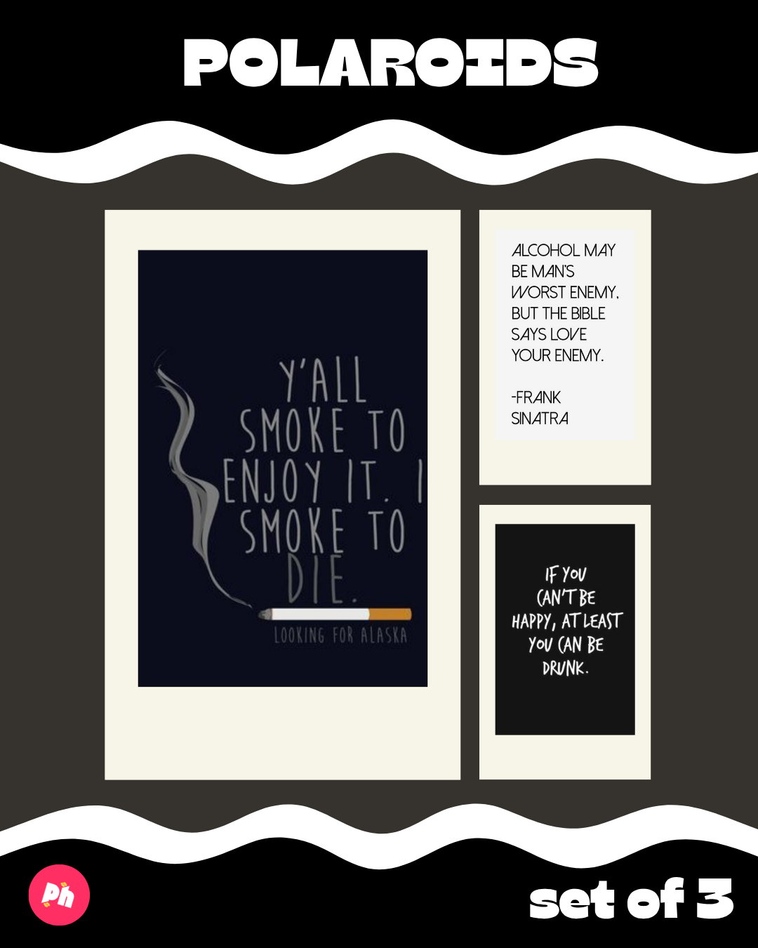 Smoking gen z Polaroid set of 3