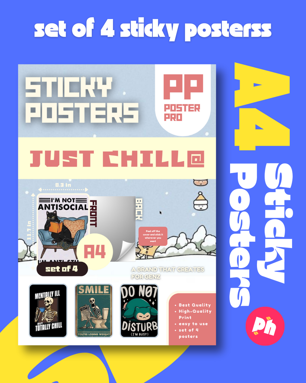 Chill Quote Set of 4 Sticky Poster