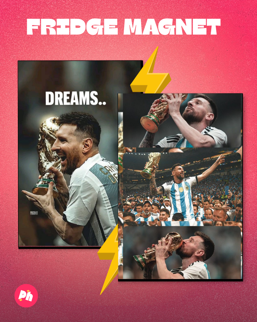 Lionel Messi “DREAMS” World Cup set of 2 fridge magnet