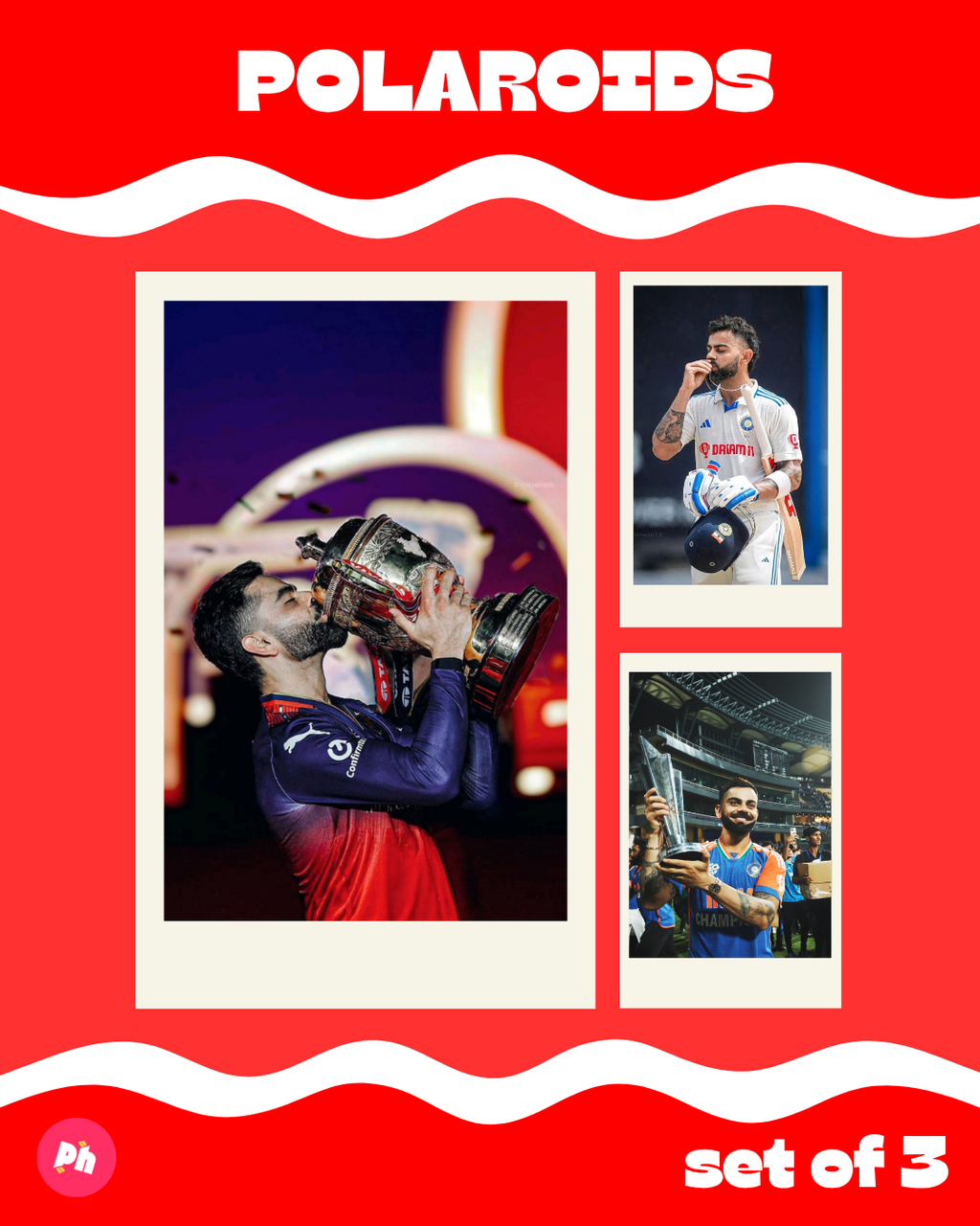 Cricket: Virat Kohli Trophy Polaroid set of 3