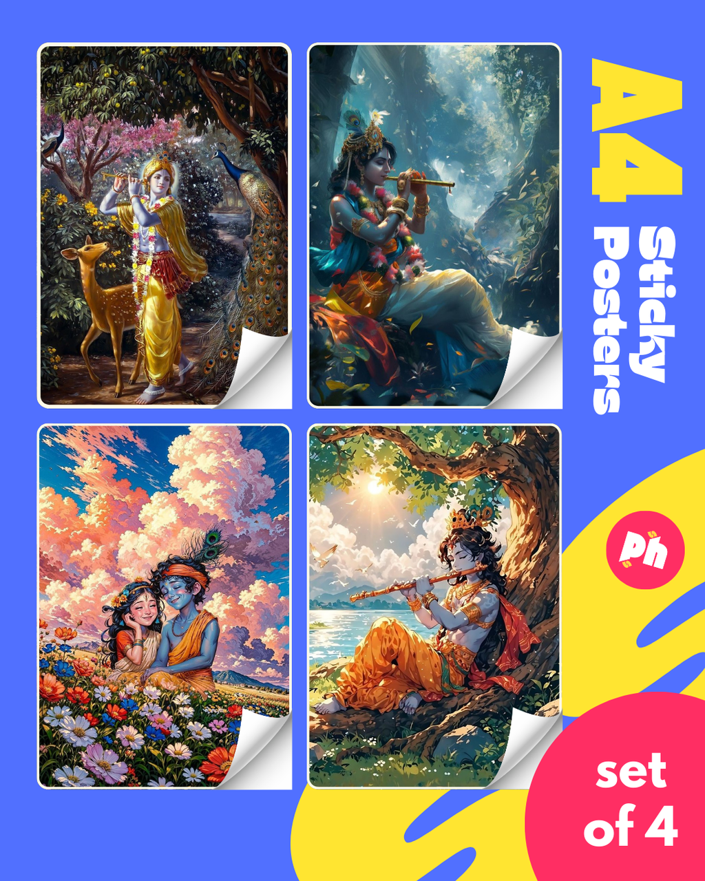 Krishna Ji Set of 4 Sticky Poster