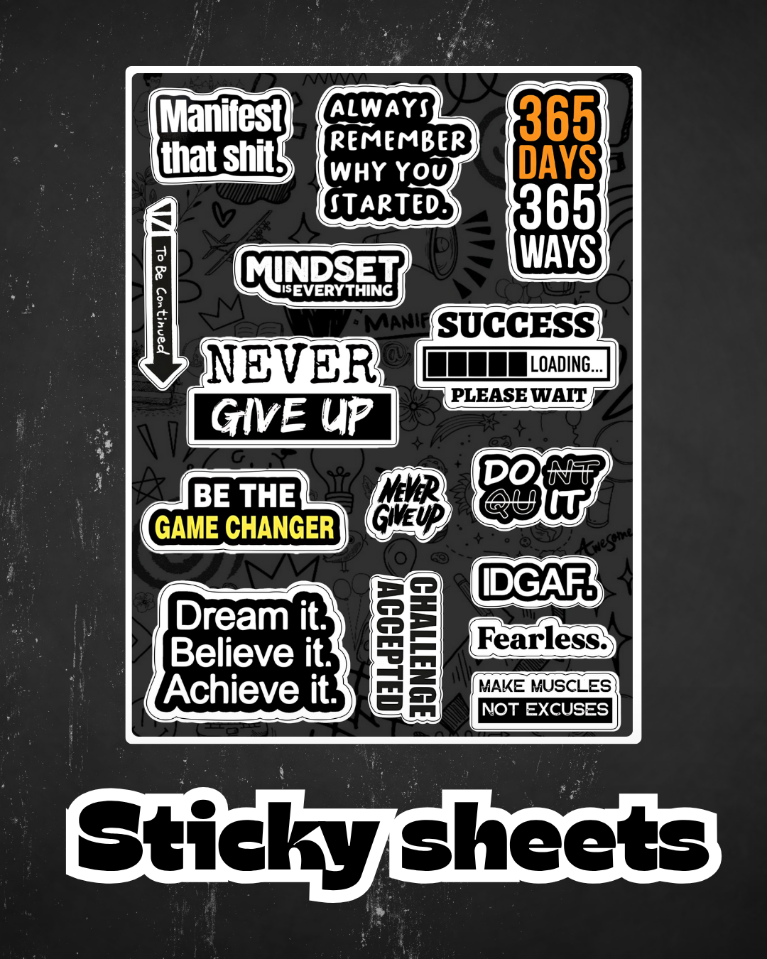 Black Motivation Laptop Sticker Sheet