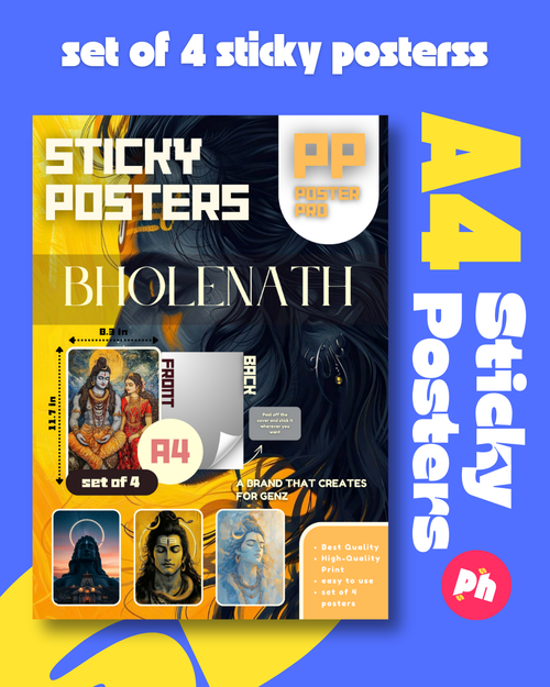 Bholenath Set of 4 Sticky Poster