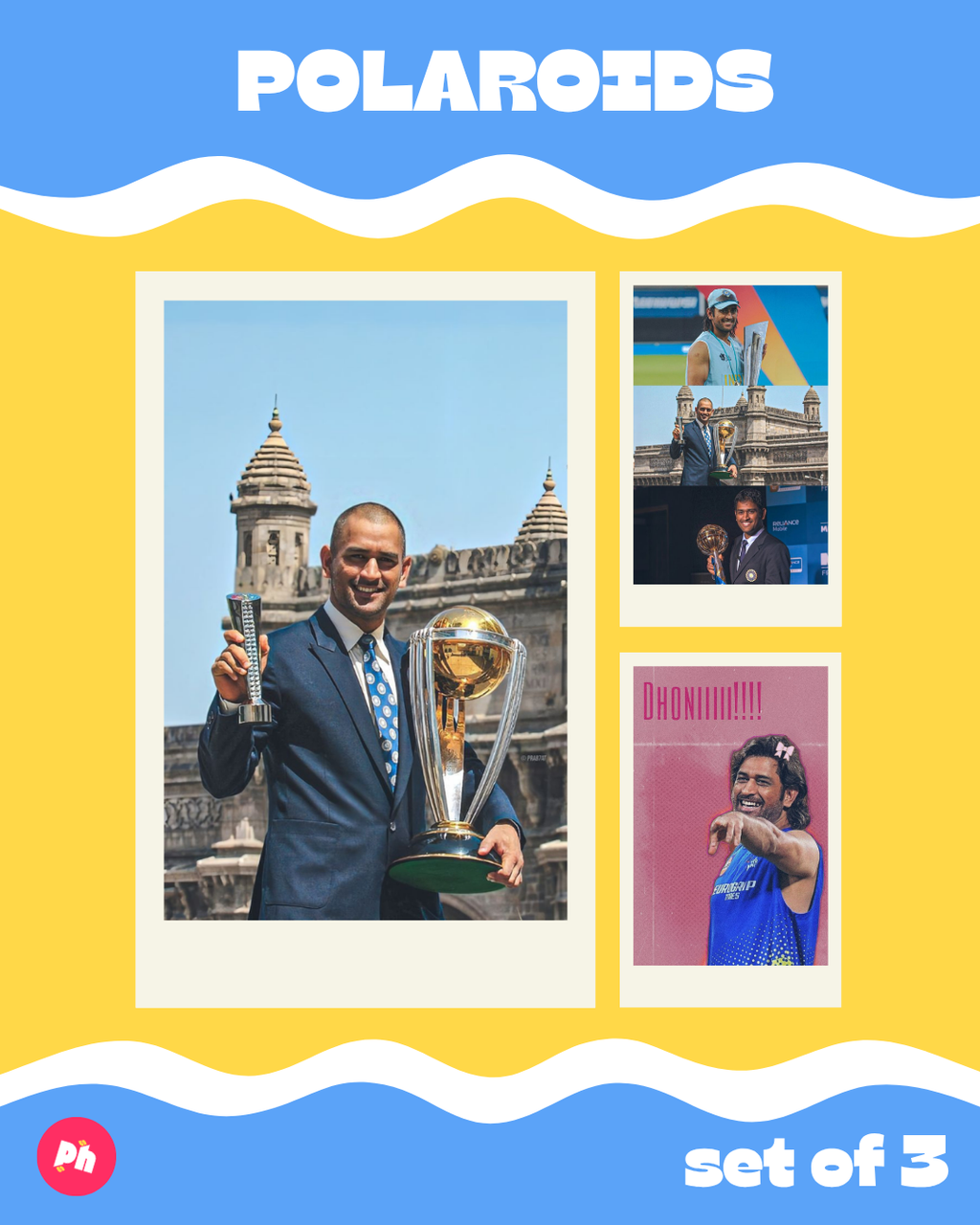 Cricket: MS Dhoni Iconic Polaroid set of 3