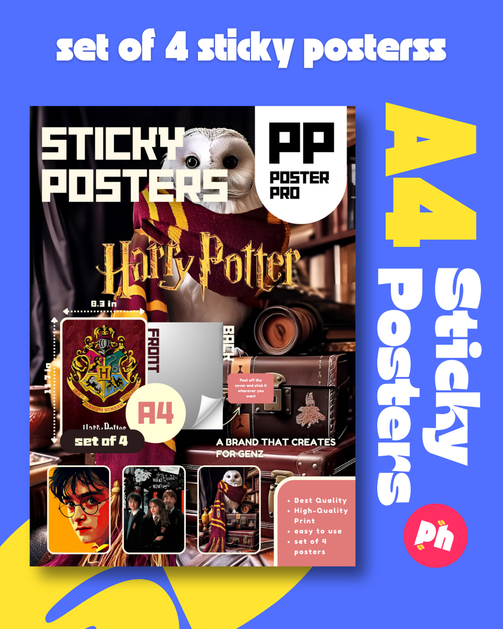 Harry Potter Set of 4 Sticky Poster