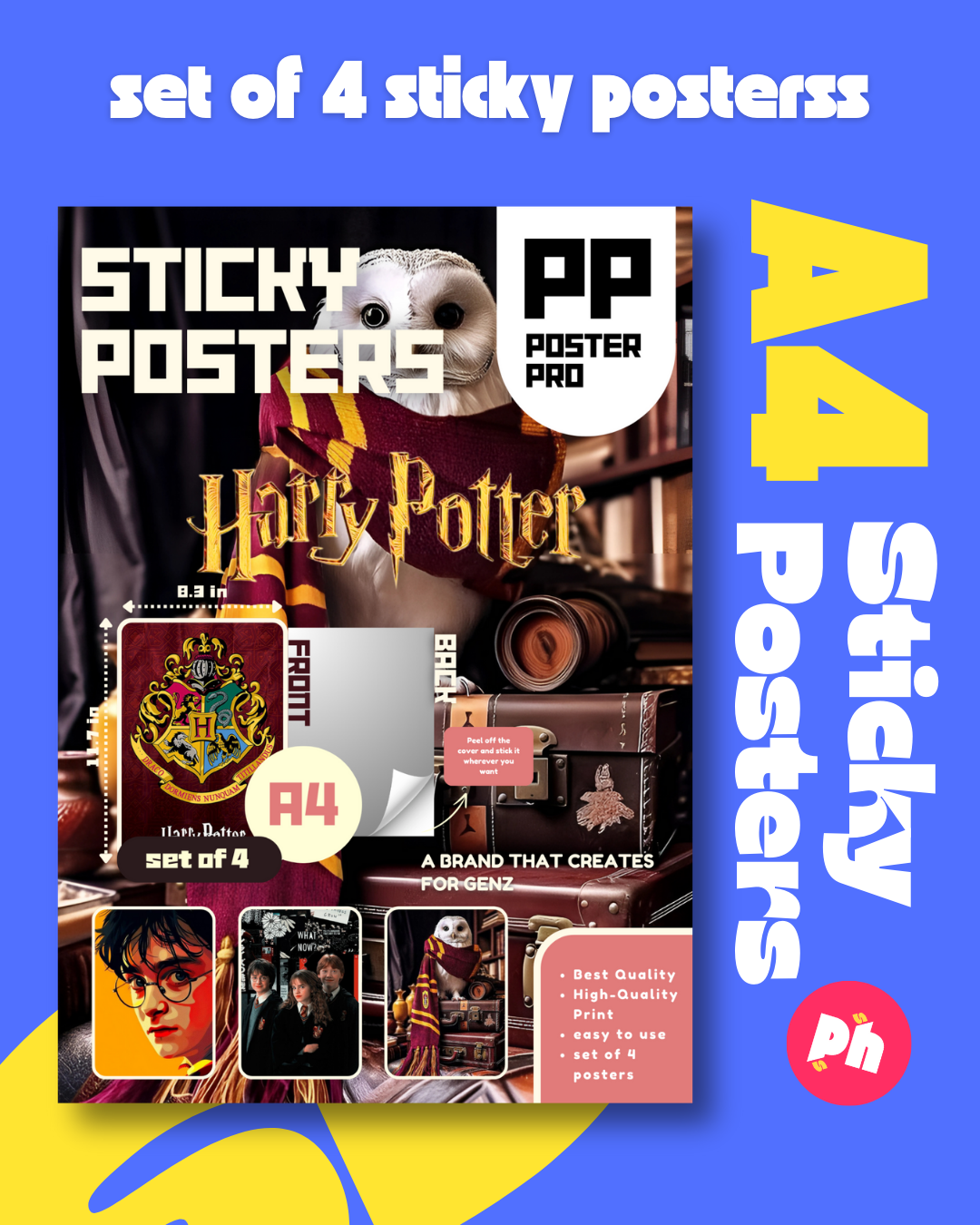 Harry Potter Set of 4 Sticky Poster