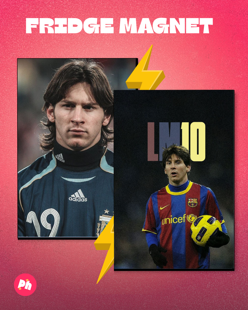 Lionel Messi LM10 (Argentina vs Barcelona) set of 2 fridge magnet