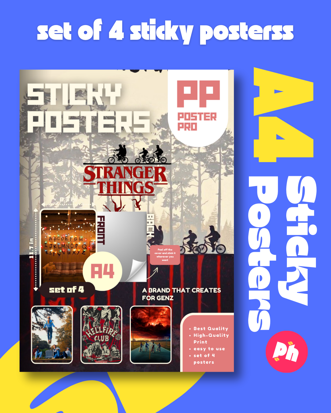 Stranger Things Set of 4 Sticky Poster