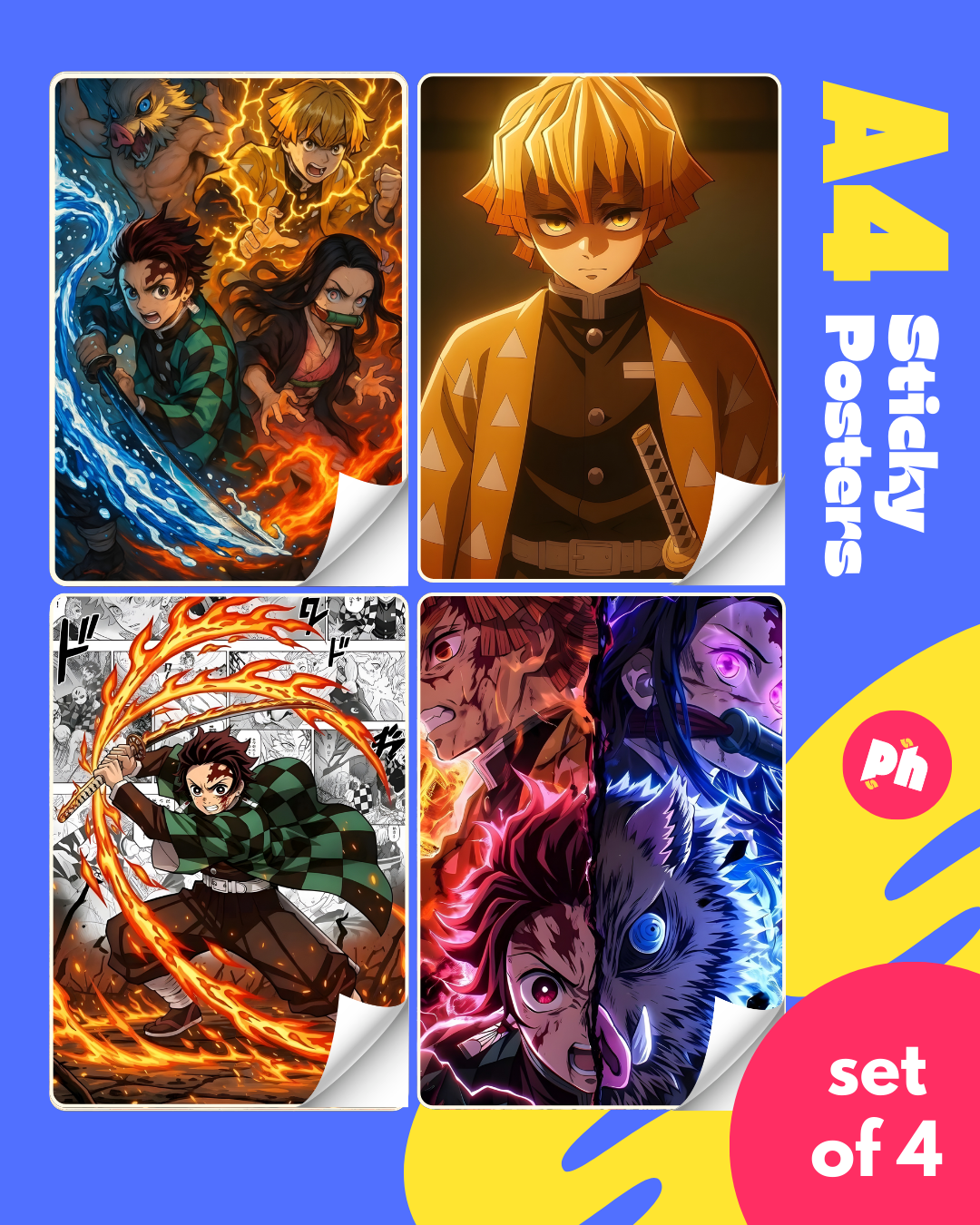 Demon Slayer Set of 4 Sticky Poster