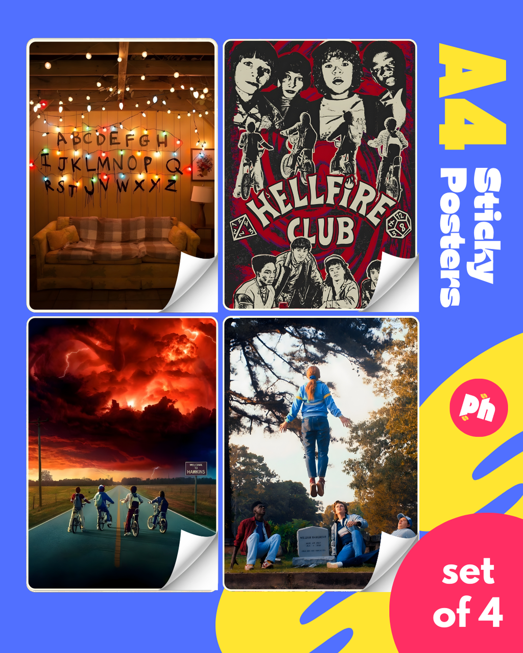 Stranger Things Set of 4 Sticky Poster