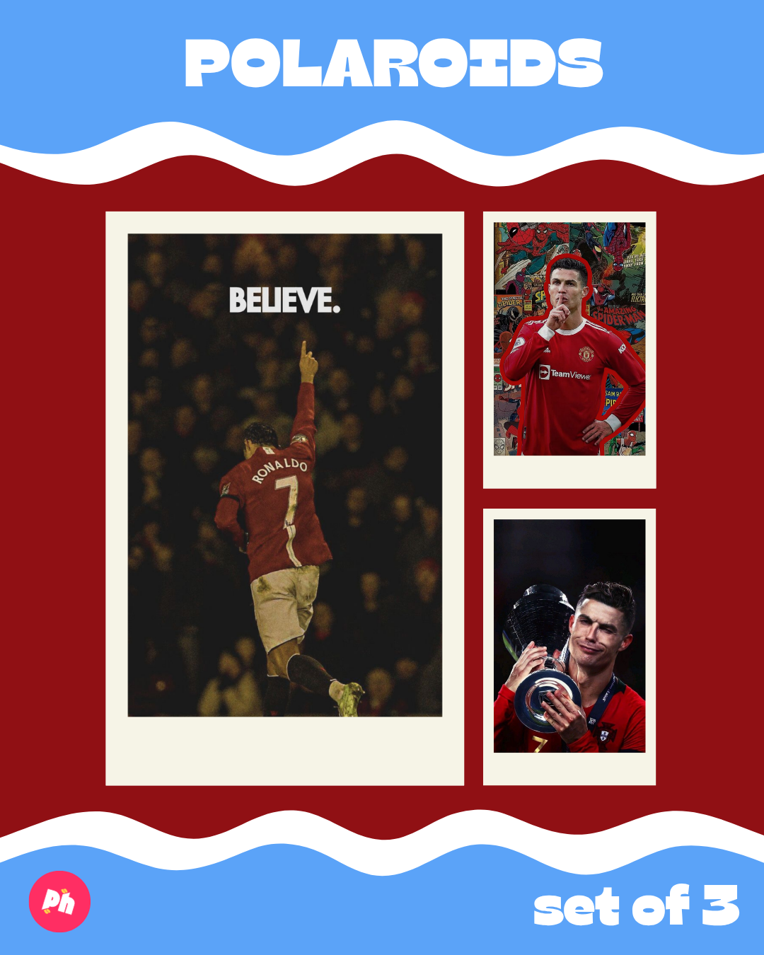 Football: CR7 Man United Polaroid set of 3