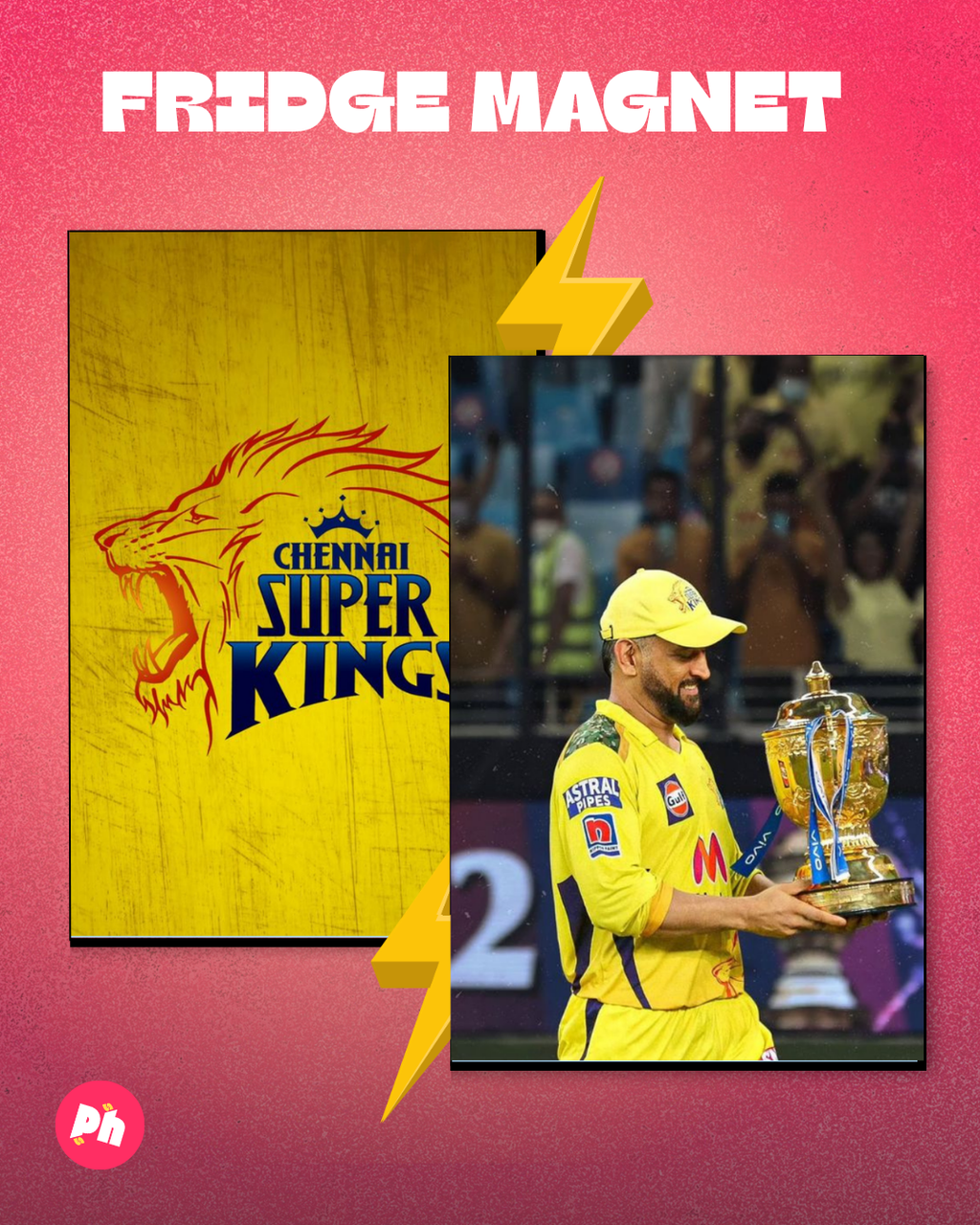 Chennai Super Kings (CSK) Trophy set of 2 fridge magnet