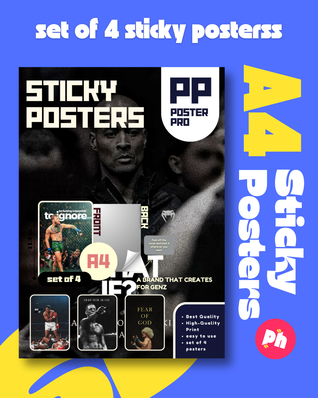 Fighter Set of 4 Sticky Poster