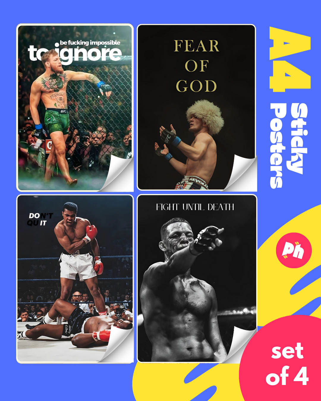 Fighter Set of 4 Sticky Poster