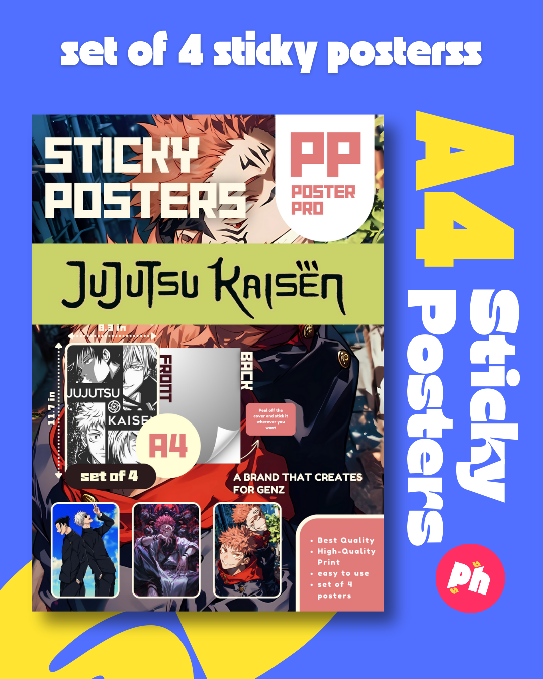 Jujutsu Kaisen Set of 4 Sticky Poster