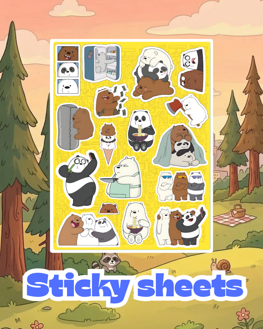We Bare Bears Laptop Sticker Sheet