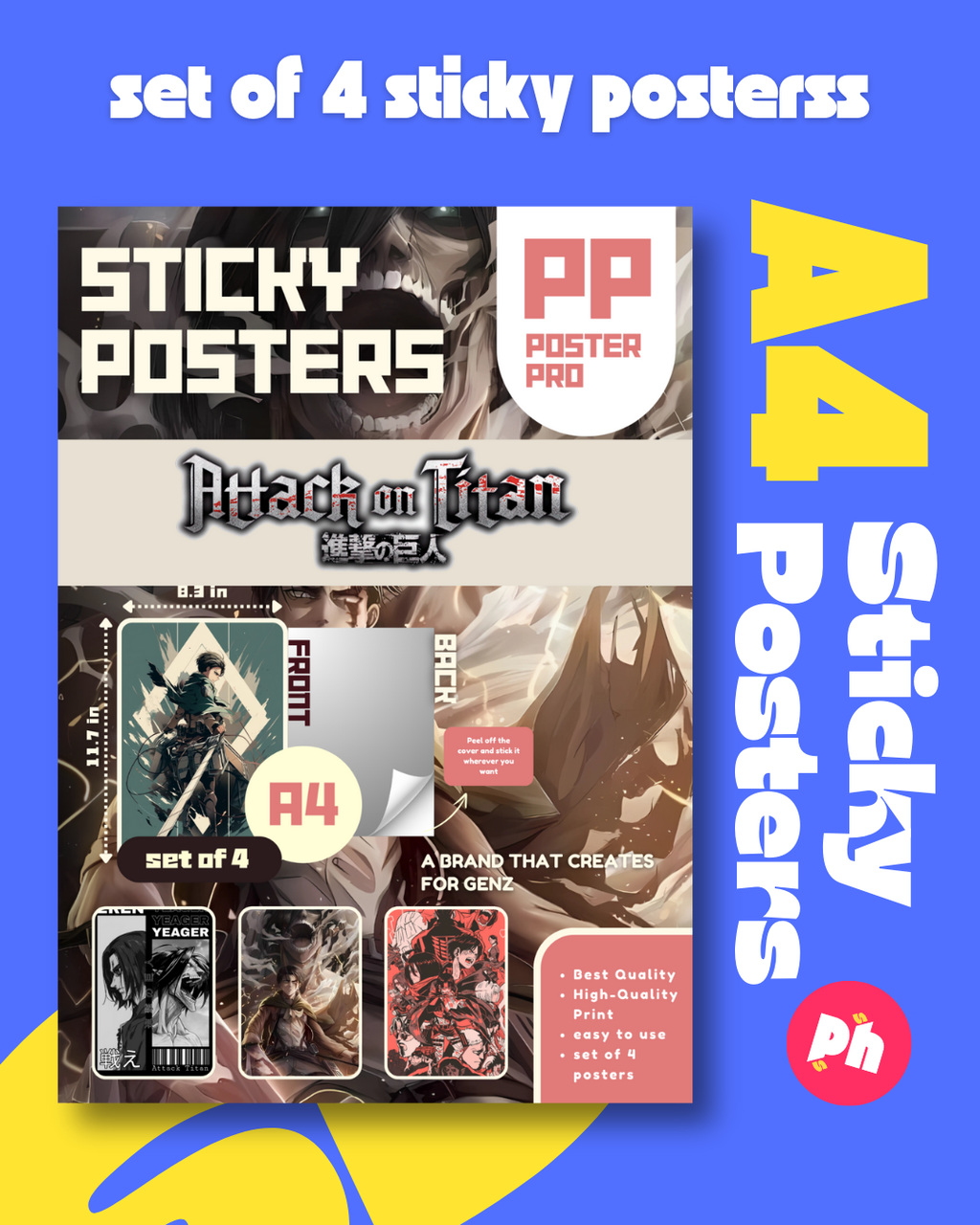 AOT Set of 4 Sticky Poster