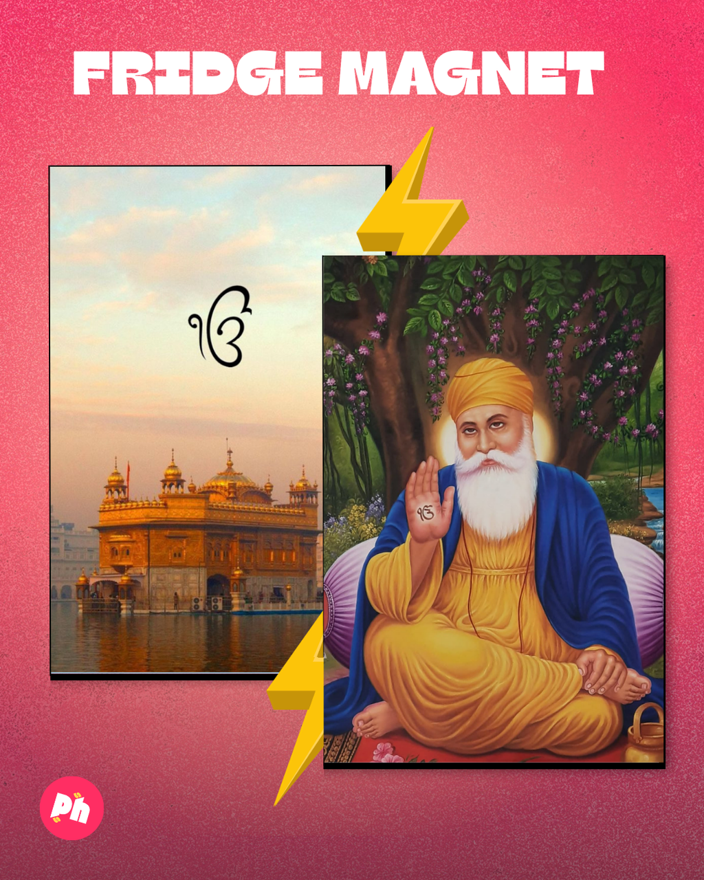 Golden Temple & Guru Nanak Dev Ji set of 2 fridge magnet