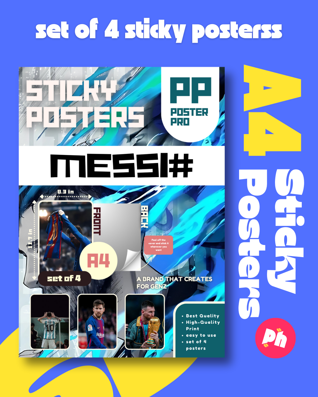 Messi GOAT Set of 4 Sticky Poster