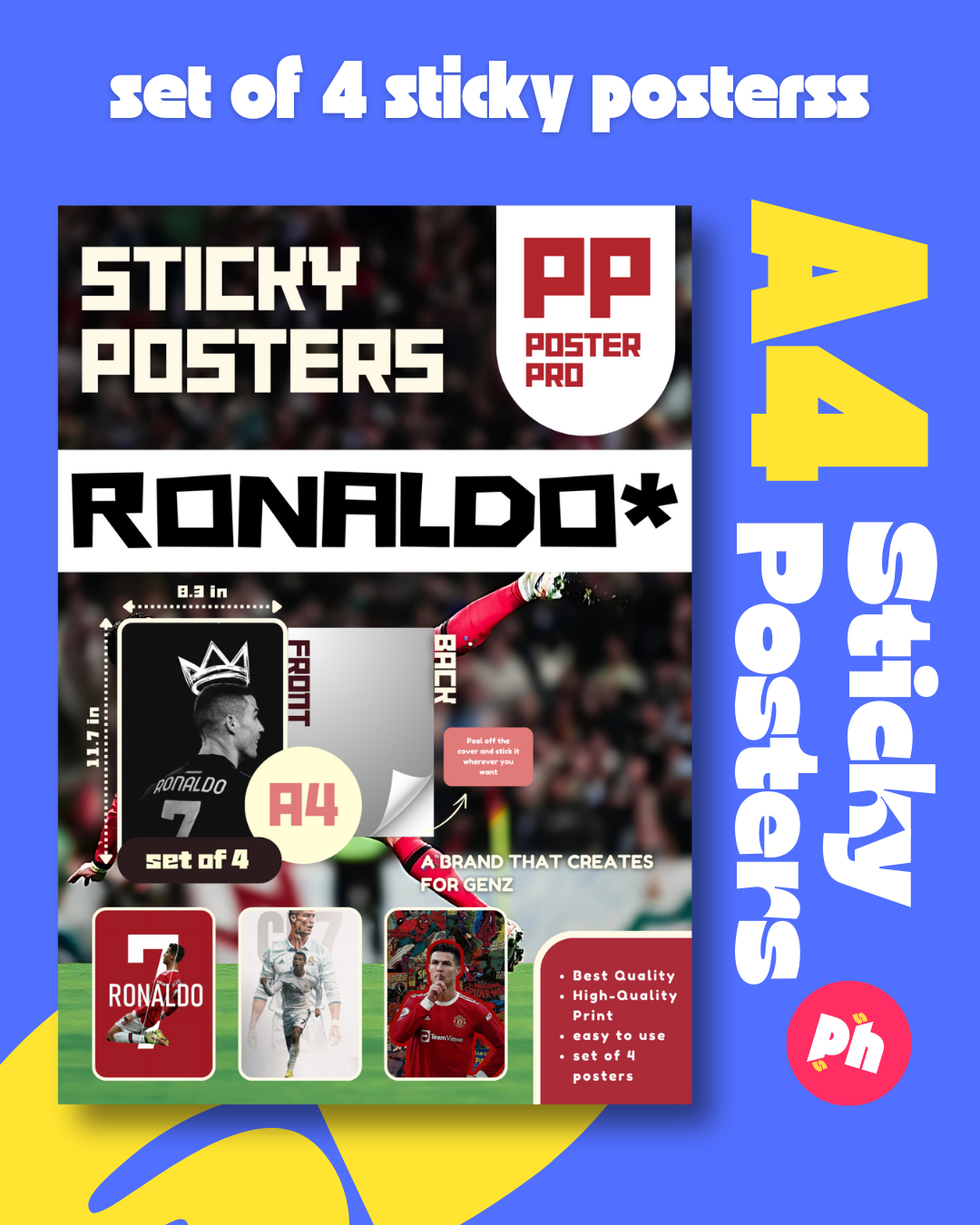 Ronaldo Goal Machine Set of 4 Sticky Poster