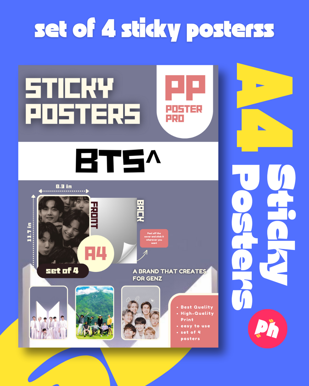 BTS Vibes Set of 4 Sticky Poster