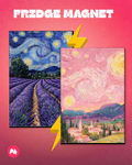 Starry Night Original vs Pink Version set of 2 fridge magnet
